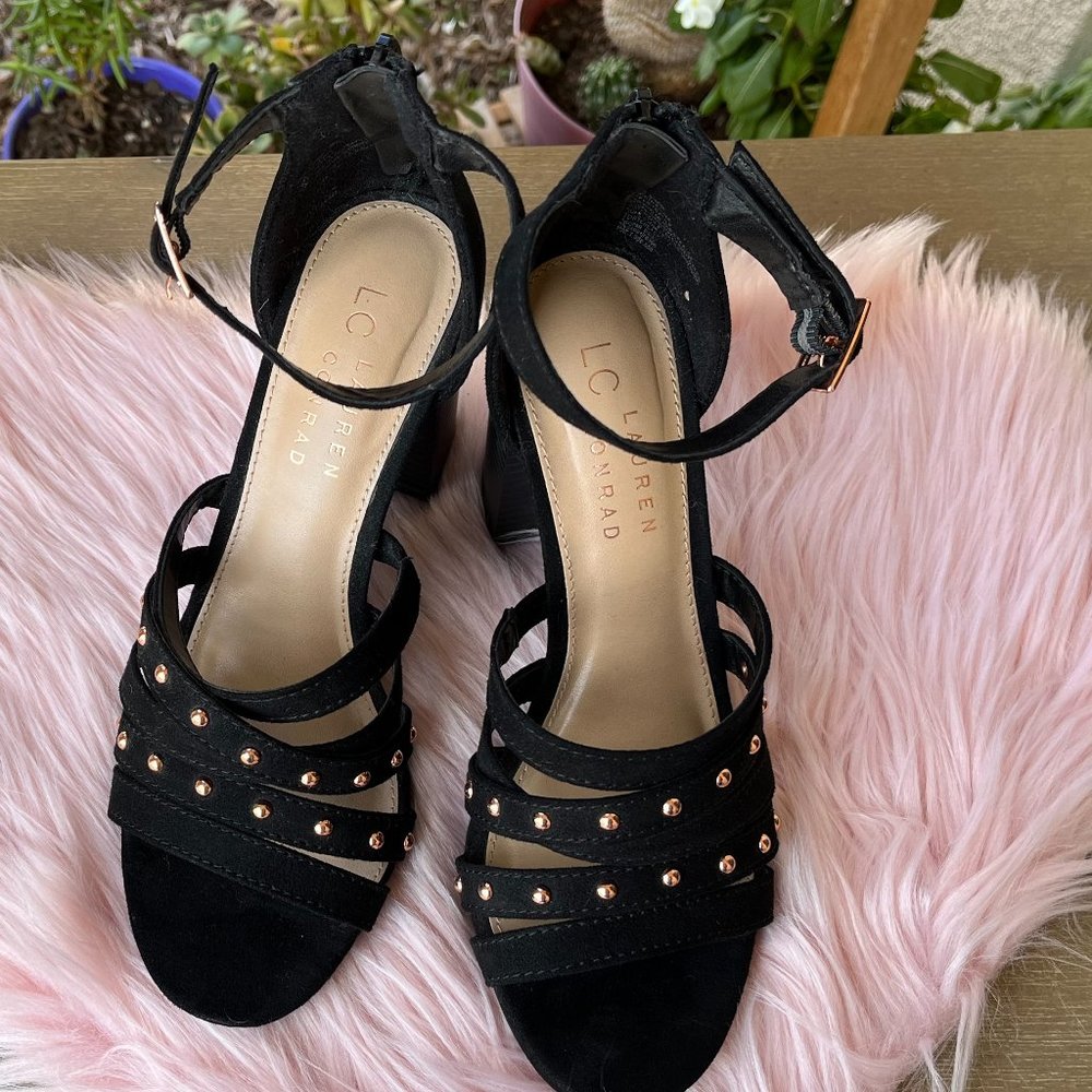 LC Lauren Conrad Black Strap Heels With Accent Studs Size 6